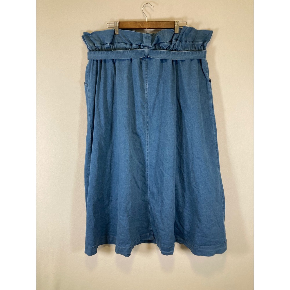 Prairie Western Women 4XL Blue Denim Paperbag Waist Tie Midi Skirt - Picture 2 of 11